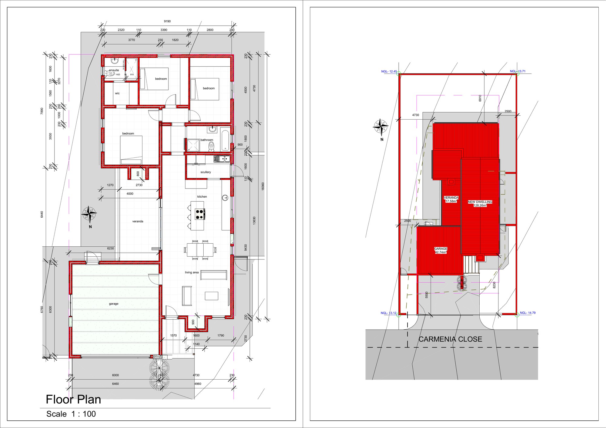 Erf 14064 floor plan and site plan on Carmenia Close