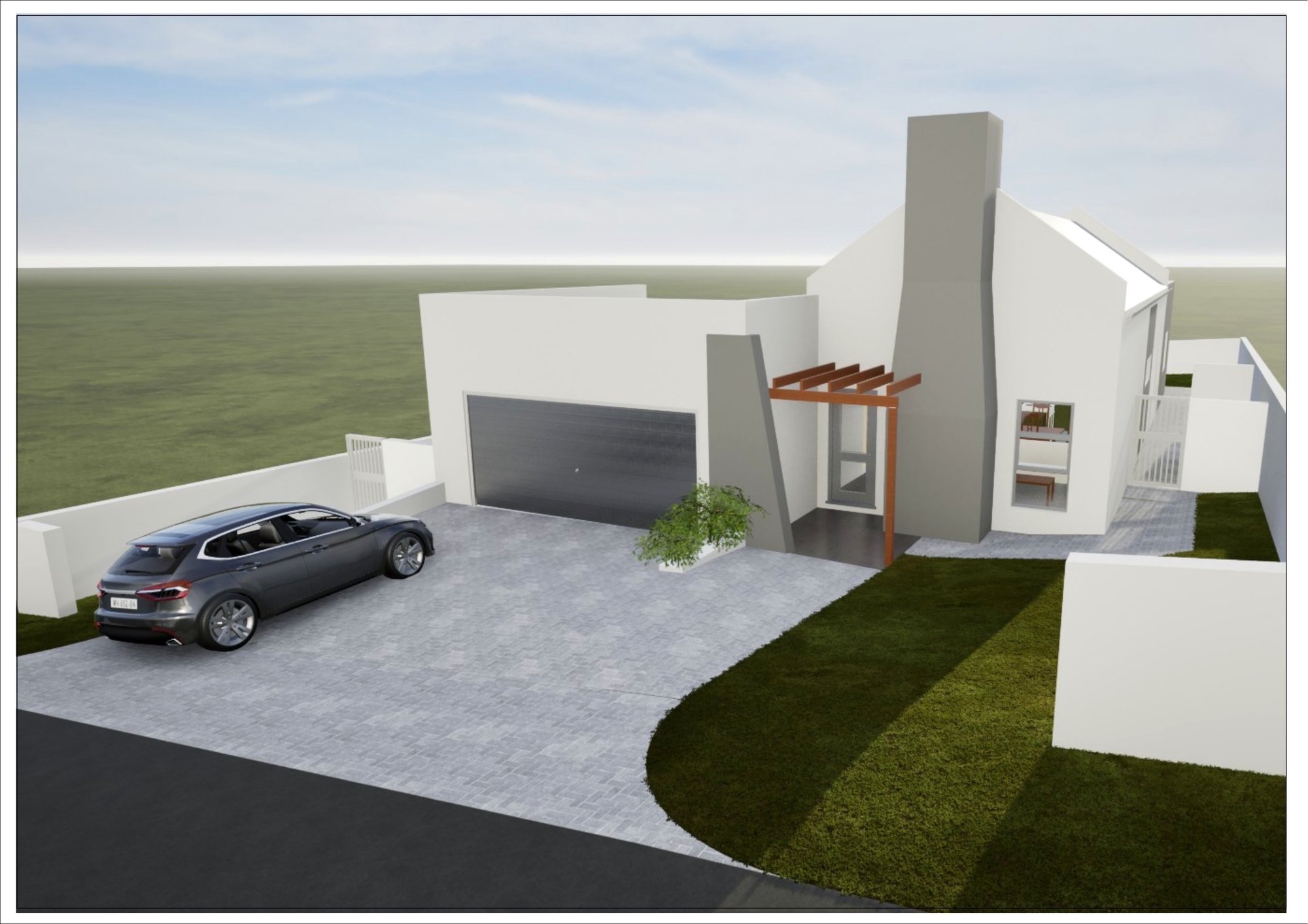 Erf 14064 front exterior - double garage, pergola entry