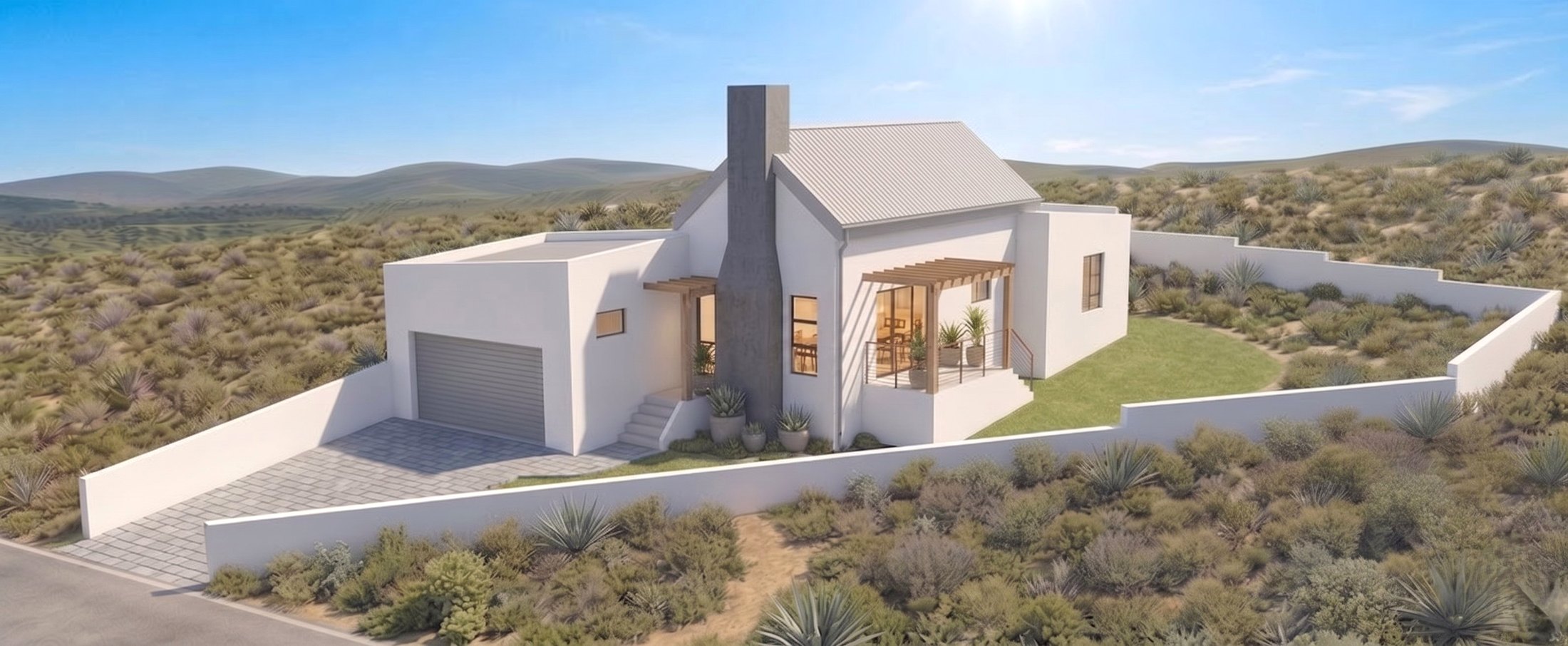 Open-plan living and dining with vaulted timber ceiling, opening onto the bay view